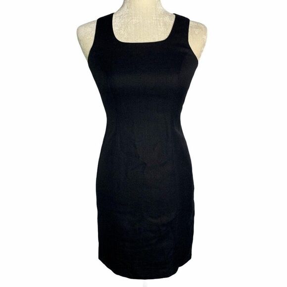 Vintage Linen Blend Sheath Dress Black Sleeveless - Picture 1 of 6